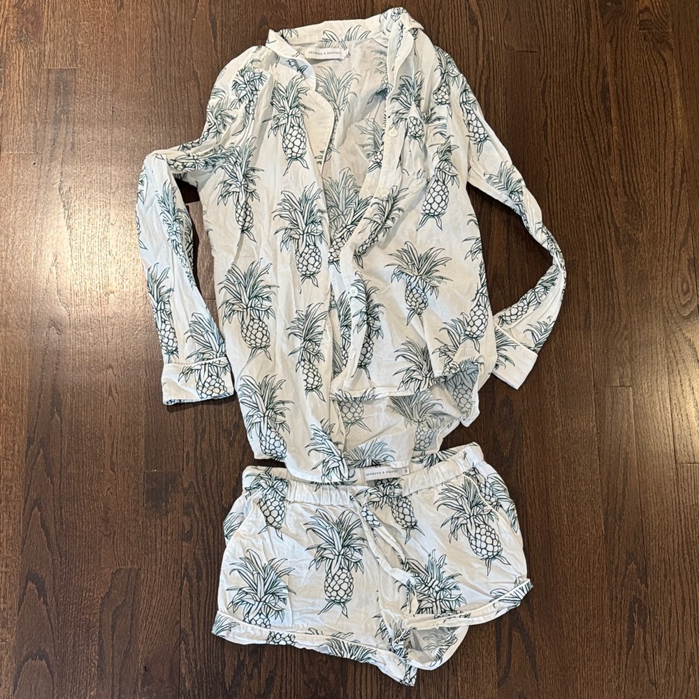 Pineapple Print Pajama Set - White and Green